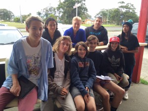Anne Sudmarlis and Jonny Seagal with fans of the new Skate Park planned for Culburra Beach